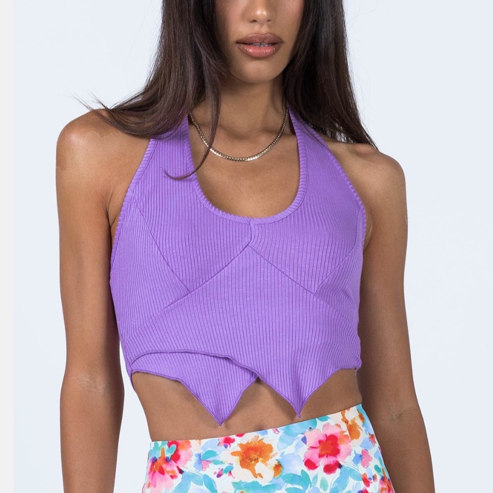 Purple Ribbed Halter Top